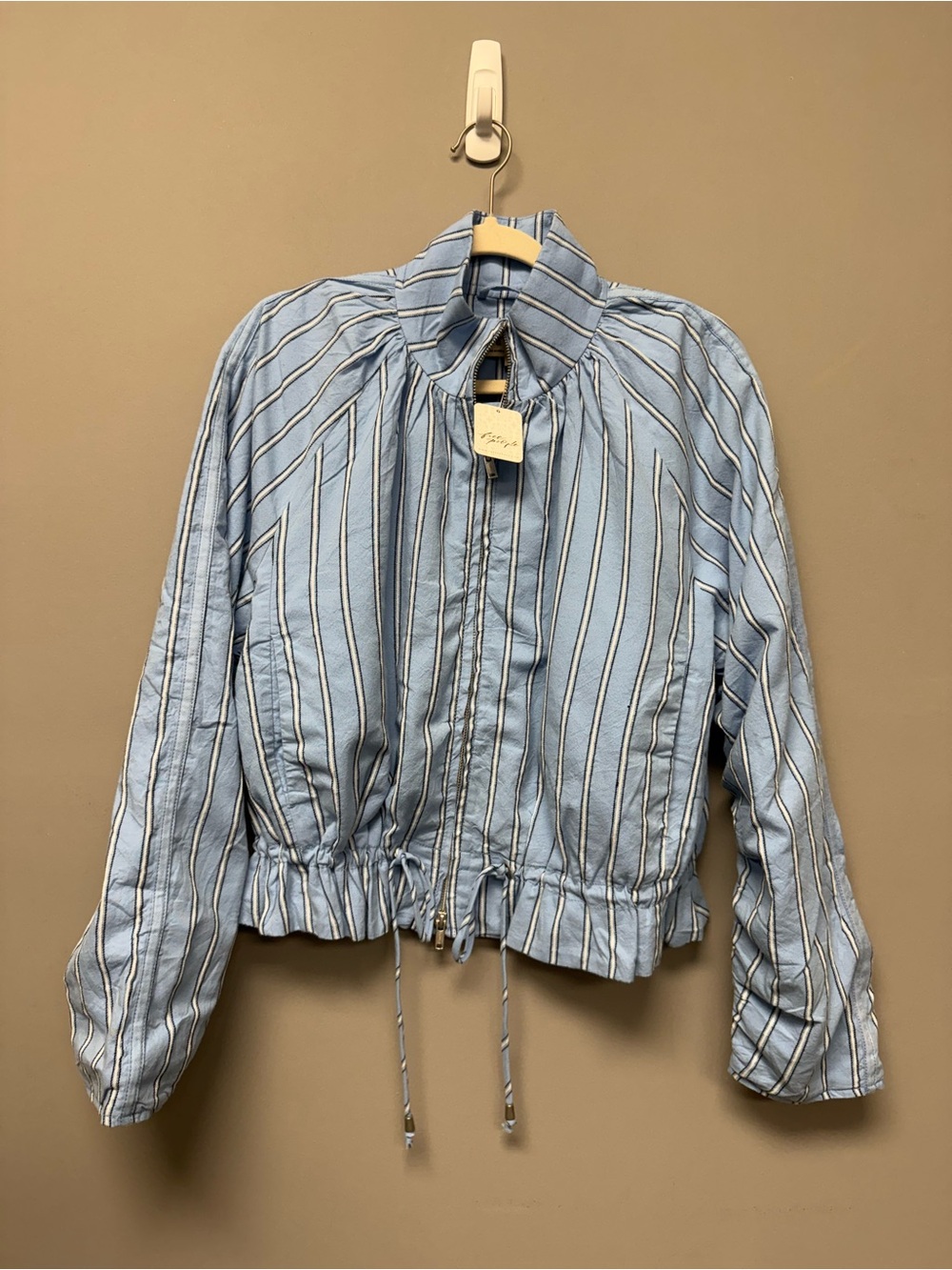 Free People Devon Striped Balloon Funnel-Neck Jacket Blue - Picture 4 of 8